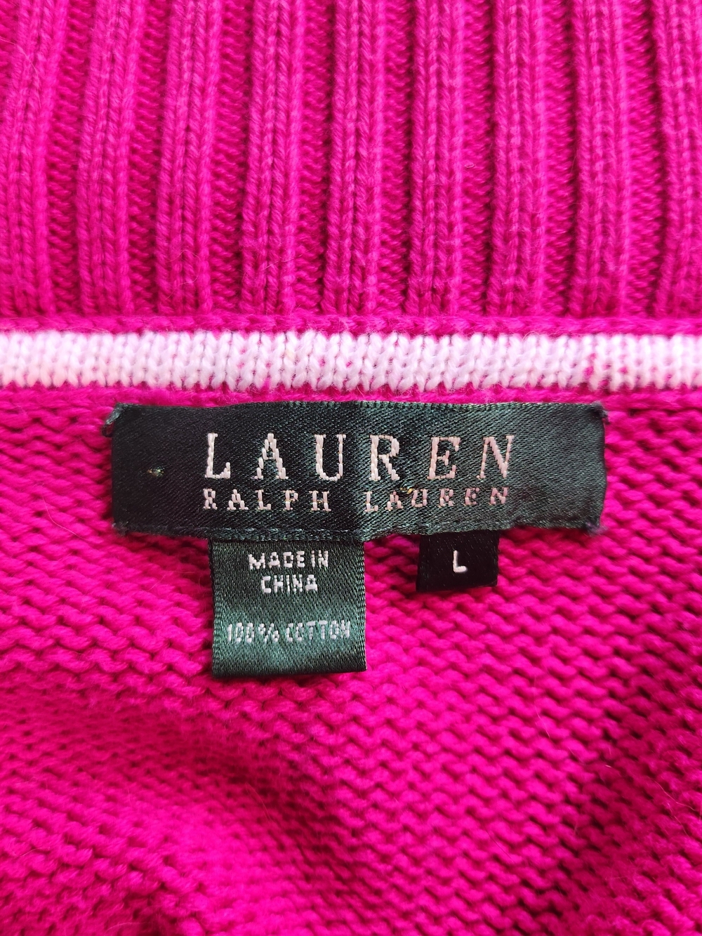 Lauren Ralph Lauren Large Hot Pink Full-Zip Sweater Cardigan - Picture 5 of 7